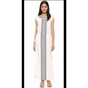 Tory Burch Silk Embroidered Cinched Waist Tie Sleeveless Shift Maxi Dress Size L